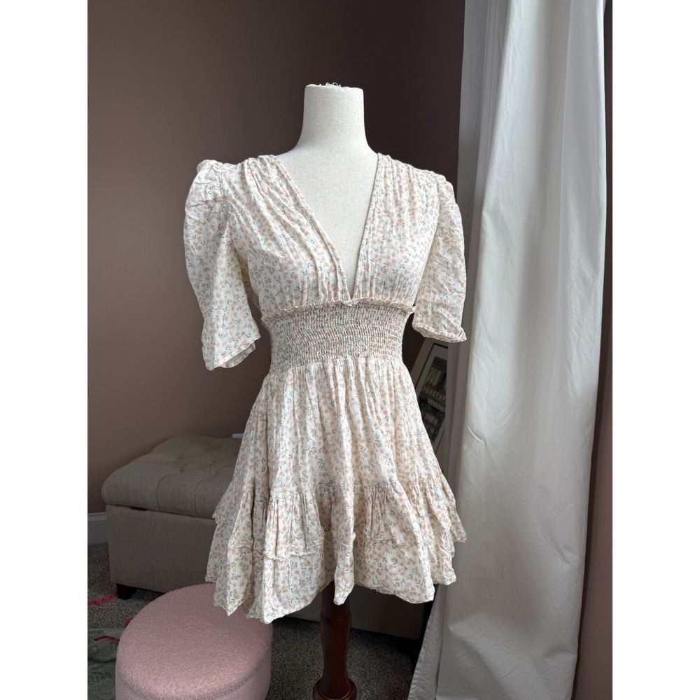 Cleobella Floral Mini Dress XS Smocked Waist Cotton Boho Cottagecore